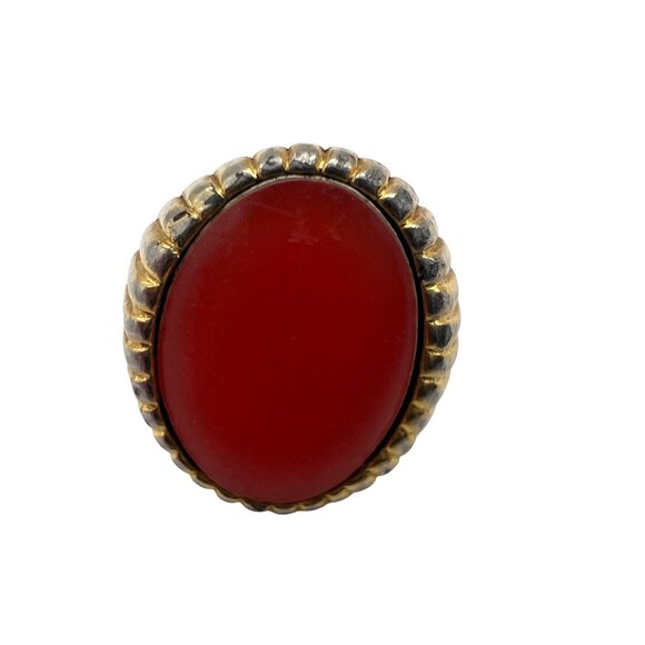 2 Adjustable Costume Rings Orange Cabochon & Faceted Amber Glass Gold Tone Boho - Picture 6 of 7